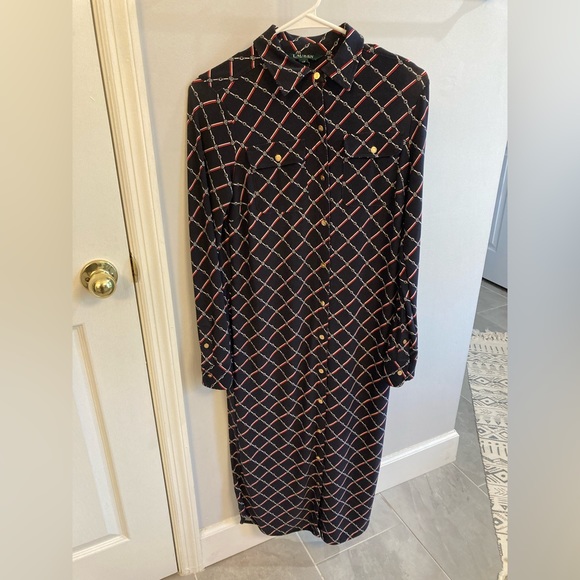 RALPH LAUREN Logo Equestrian Horse Bit Jersey Comfort Stretch Dress Petite small - Picture 1 of 5